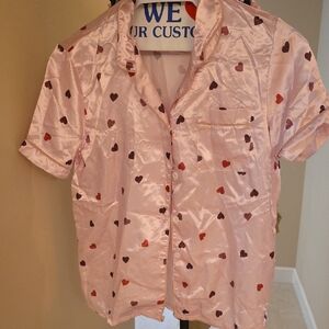 Pink Heart Print Satin Shirt